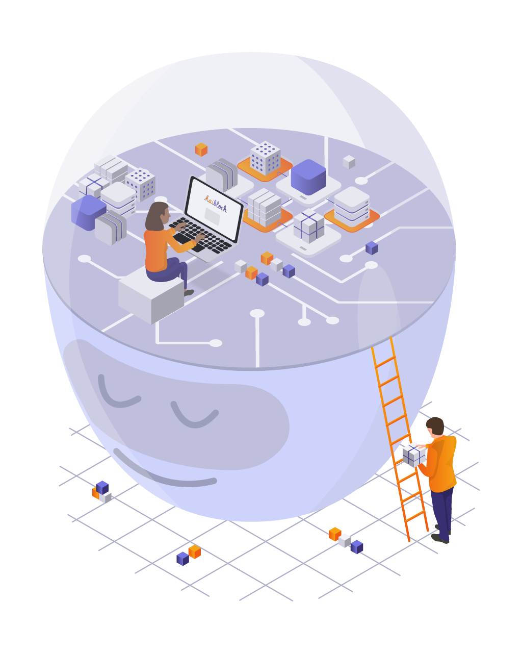 illustration of a creation of an IA using blocks by developers.
